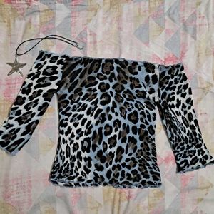 Y2k Leopard Print Off Shoulder Top