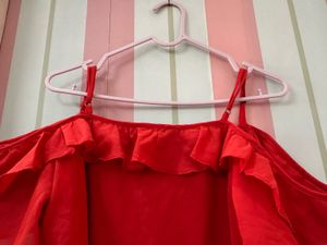 Red Off-Shoulder Ruffle Dress