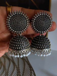Oxidized Silver Jhumka Earrings
