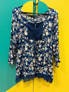 Navy Blue Floral Top