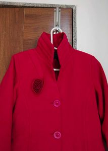 Red Wool Coat with Rosette Detail (Size 34)