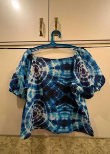 Blue Tie-Dye Puff Sleeve Top