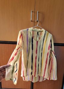 Multicolour Striped Bell Sleeve Top | Size M