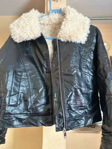 Black Faux Leather Jacket with Fur