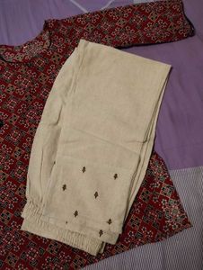 Red &amp; Beige Embroidered Kurta Set