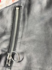 Black Faux Leather Mini Skirt with Front Zipper Po