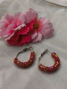 Sparkly Pink Hoop Earrings