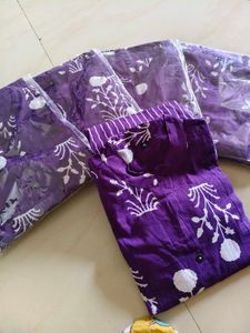 Purple Floral Print Kurti Set
