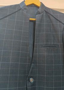 Navy Blue Checked Blazer With Pant