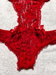 Red Lace Cut-Out Bodysuit (Free Size)
