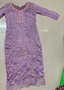 Lavender Embroidered Kurti Set