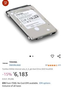 Toshiba 500GB Internal Hard Drive (DT01ACA050)
