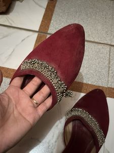 Maroon Velvet Ethnic Mules
