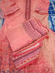 Peach Printed Gown Set with Dupatta