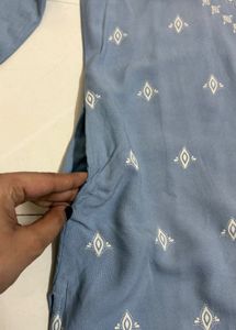 Powder Blue Printed Cotton Kurta