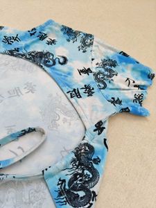 Blue Dragon Print Crop Top