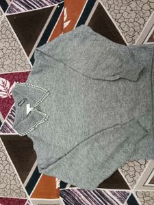 Gray Sweater with Pearl Detail