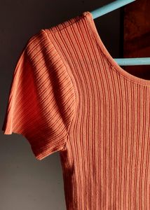 Orange Ribbed Crop Top