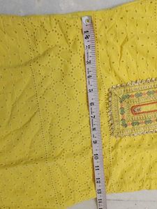 Yellow Embroidered Kurti Pant Set With Dupatta