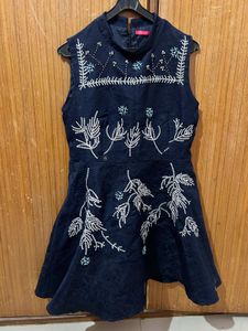 Navy Embellished Sleeveless Dress