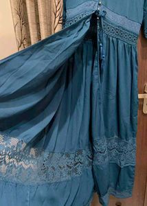 Teal Embroidered dress front cut