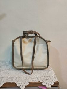 Canvas Tote Bag with Brown Trim
