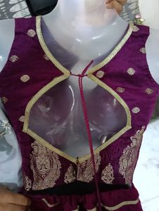 Magenta &amp; Gold Crop Top Skirt Set