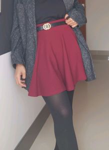 Flared mini skirt in maroon colour