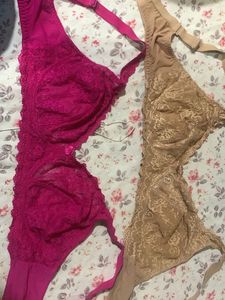 Lace Bras - Pink & Beige - Size 42 D