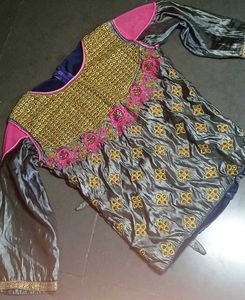 Pink &amp; Navy Embroidered Lehenga Skirt