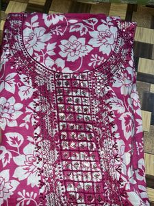 Pink Floral Embroidered Slub