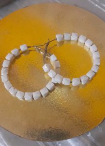 Funky White Beaded Hoop Earrings