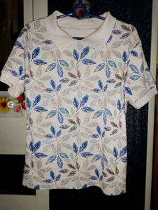 Leaf Print Peter Pan Collar Top