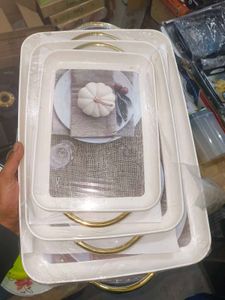 White & Gold Decorative Tray Set (3)