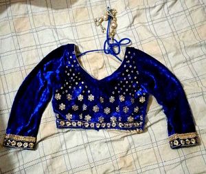 Blue Velvet Embellished Blouse