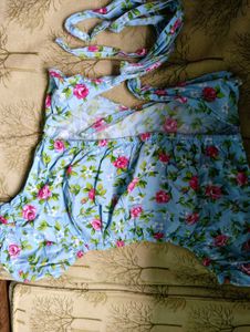 CLEARANCE Blue Floral Blouse Wrap Crop Top