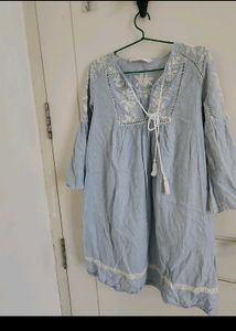 ZARA EMBROIDERED LIGHT BLUE TUNIC DRESS
