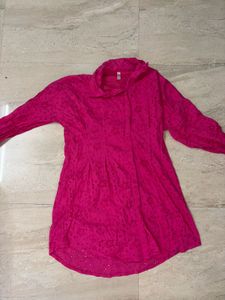 Hot Pink Schiffli Shirt Dress