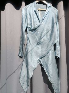 Silky Blue Wrap Top &amp; Pants Set