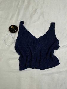 Navy Knit Crop Top