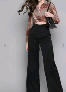 Brown And Red Geometric Printed Wrap Crop Top