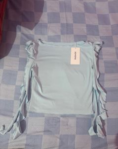 Blue Ruffle Sleeve Top