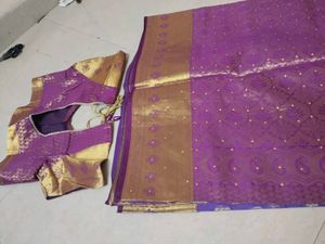 Purple &amp; Gold Saree with Blouse