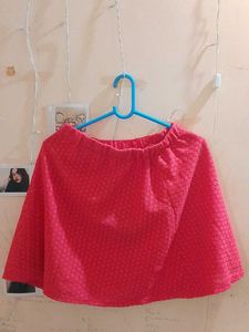 Coral Red Pinkish Mini Skirt With Lace Details