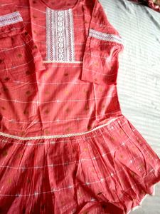 Peach Dress with White Lace