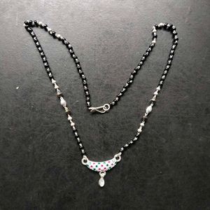 Pure Silver Beautiful Green & Pink CZ Mangalsutra