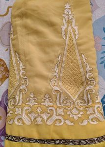 Elegant Yellow Embroidered Fabric