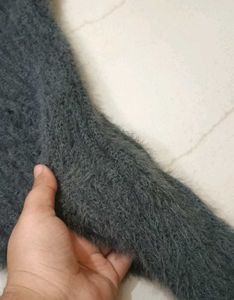 Charcoal Grey Fuzzy Knit Button-Down Cardigan, ass