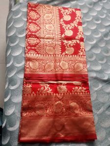 Red Banarasi Silk Saree with blause piece