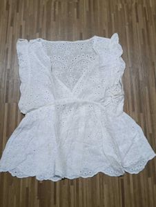 White Eyelet Ruffle Top